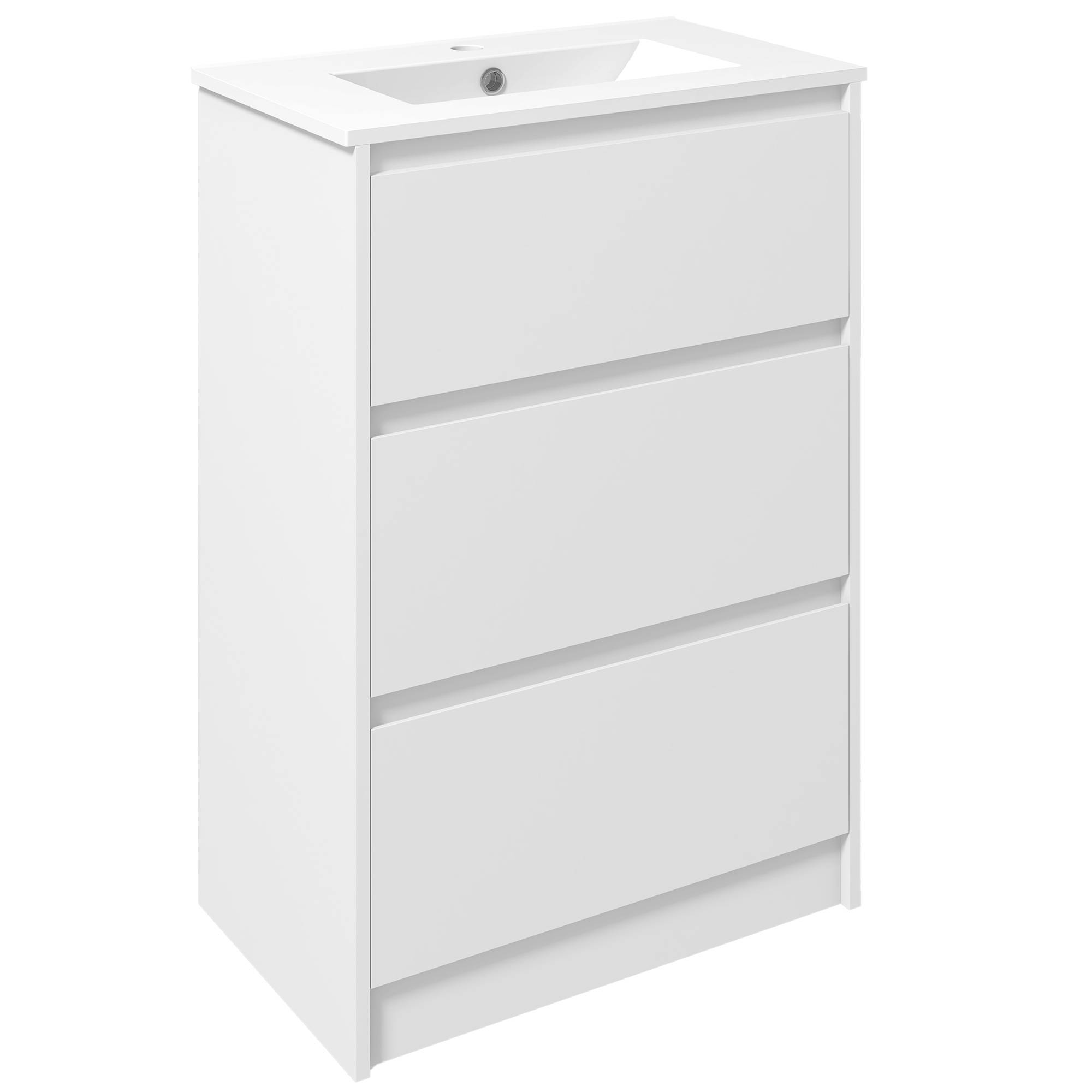 Sans Marque - Meuble vasque salle bain lavabo meuble salle bain lavabo céramique synthétique 2 tiroirs 61x37x88 cm blanc brillant - Image 1