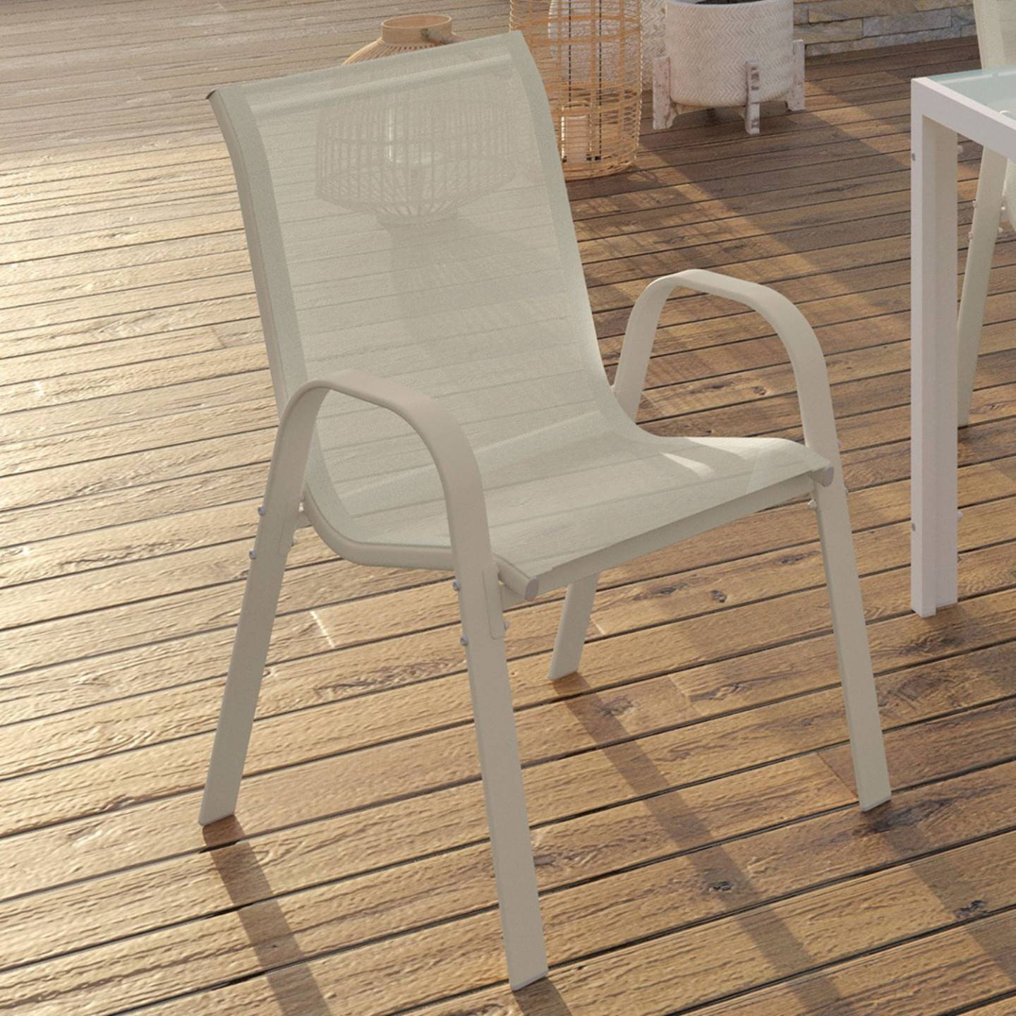 Lot de 6 chaises de jardin LYMA métal et textilène empilables beige - Image 1