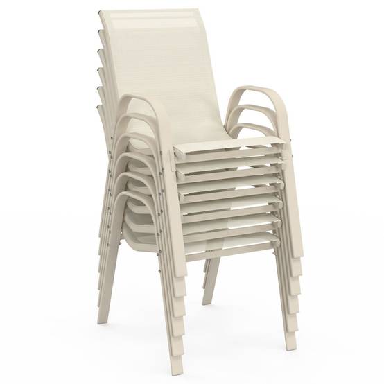 Lot de 6 chaises de jardin LYMA métal et textilène empilables beige - Image 4