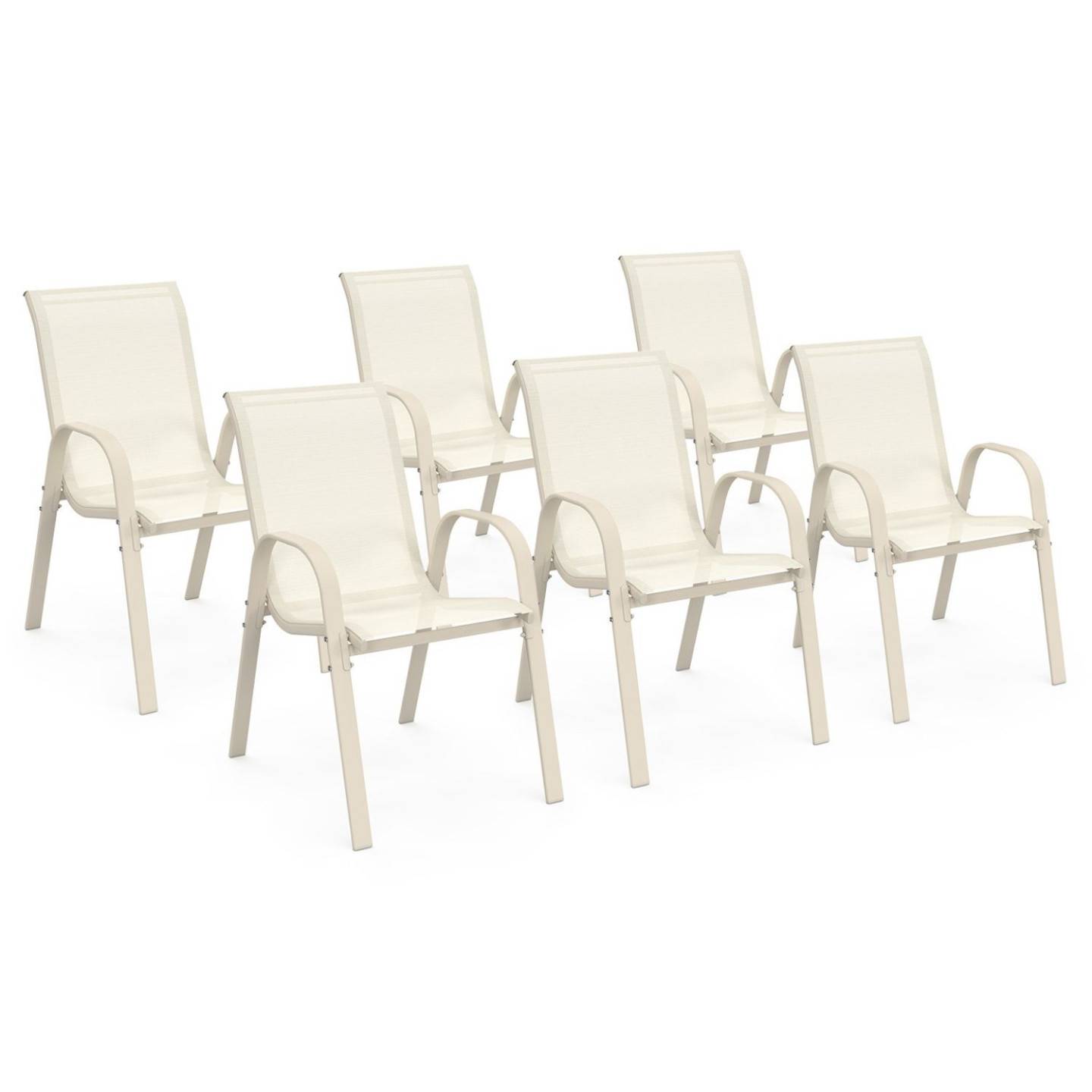 Lot de 6 chaises de jardin LYMA métal et textilène empilables beige - Image 2