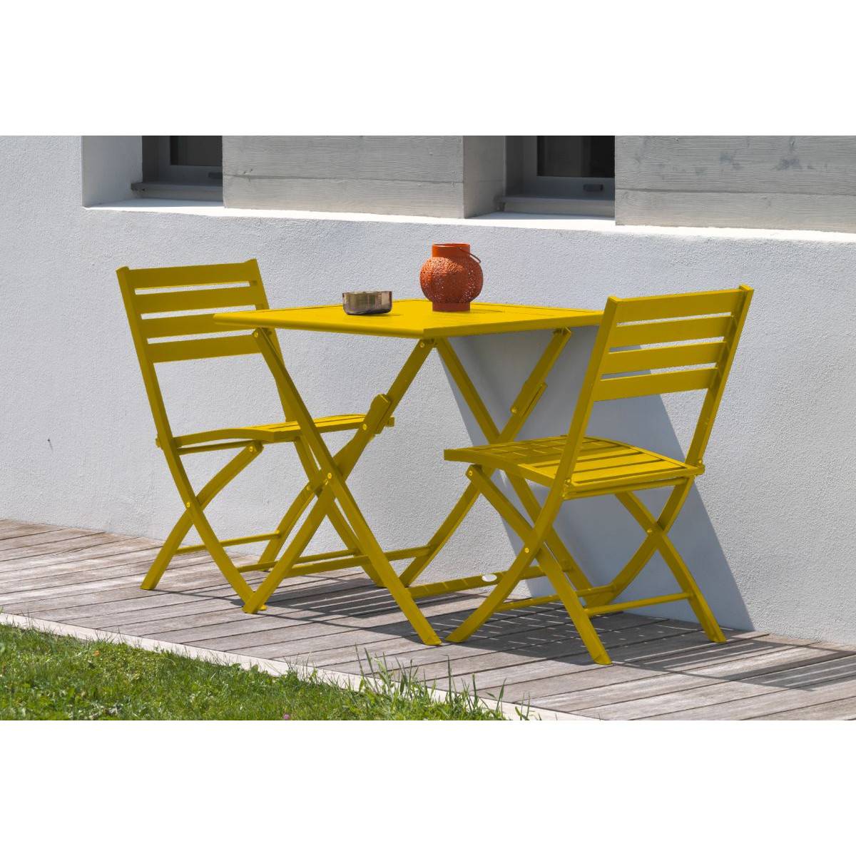 Lot de 2 chaises de jardin en aluminium - Jaune moutarde - MARIUS - Image 5
