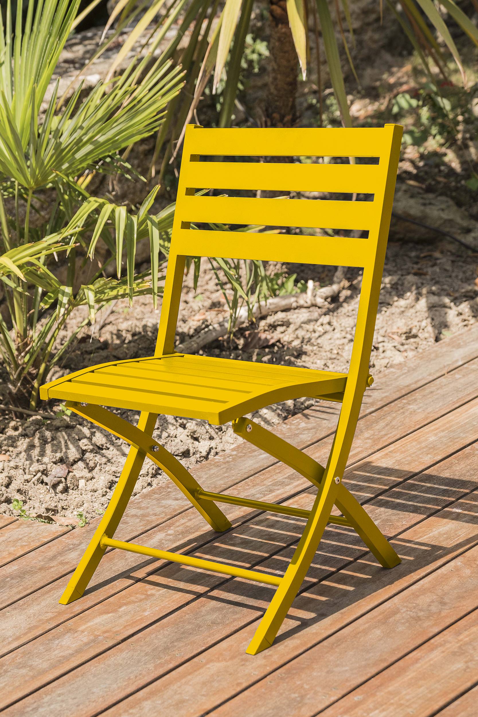 Lot de 2 chaises de jardin en aluminium - Jaune moutarde - MARIUS - Image 2