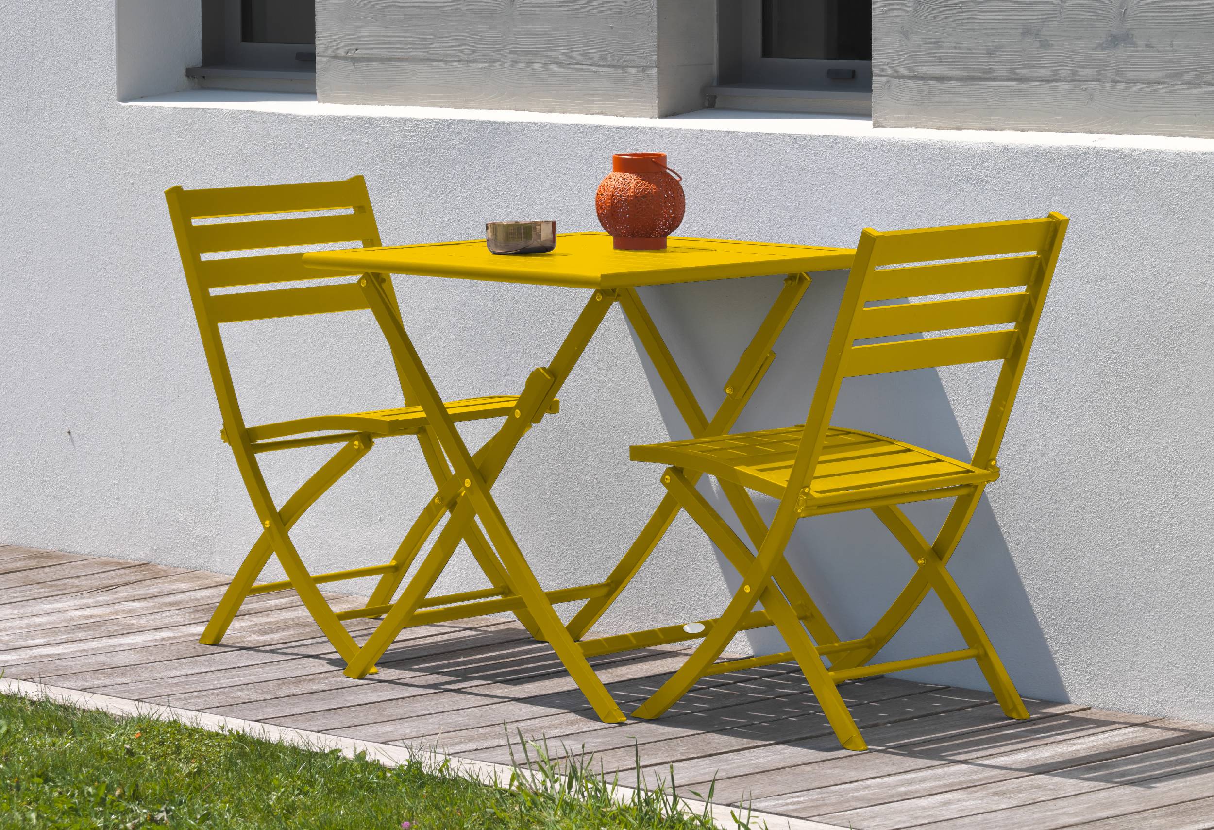 Lot de 2 chaises de jardin en aluminium - Jaune moutarde - MARIUS - Image 1