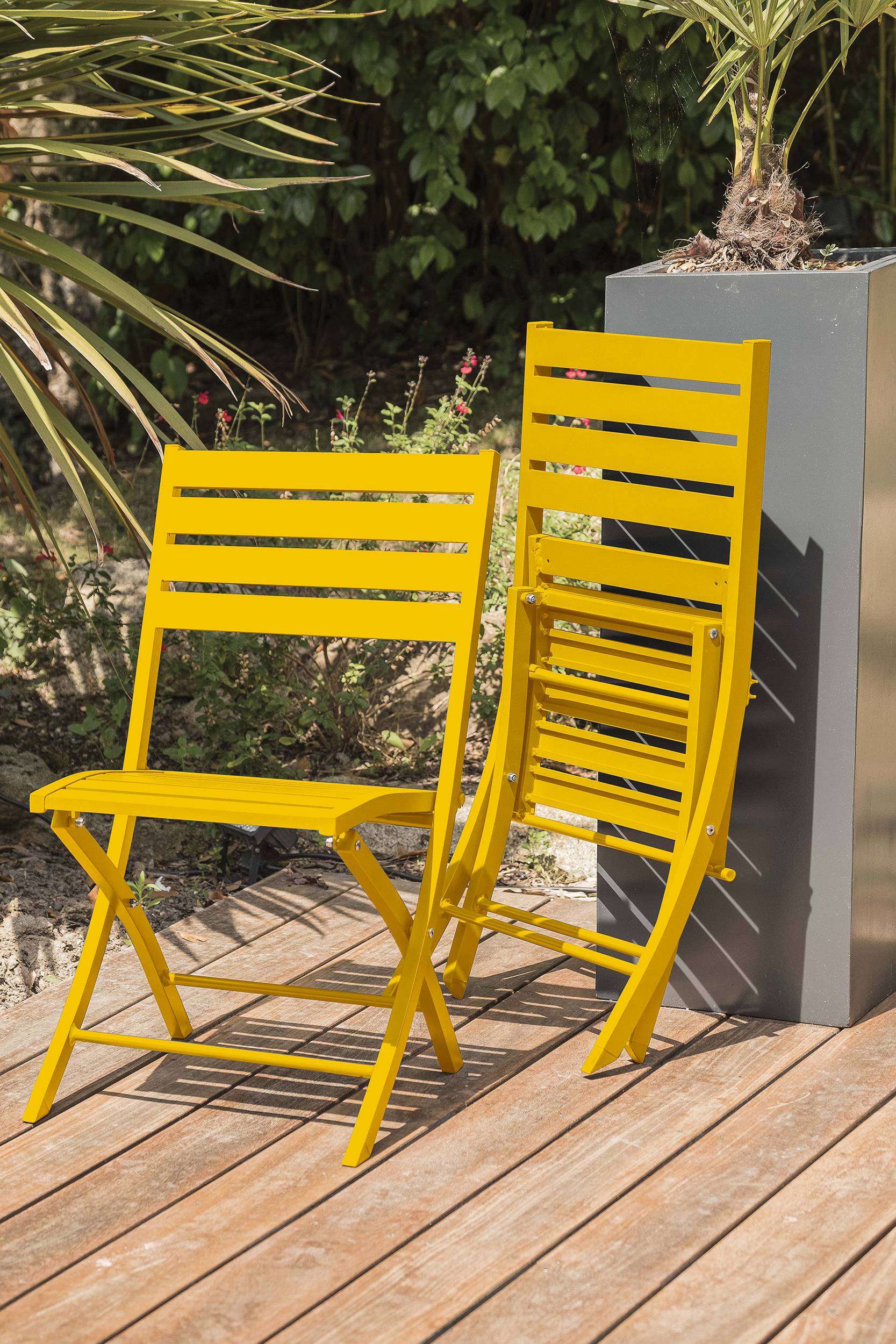 Lot de 2 chaises de jardin en aluminium - Jaune moutarde - MARIUS - Image 3