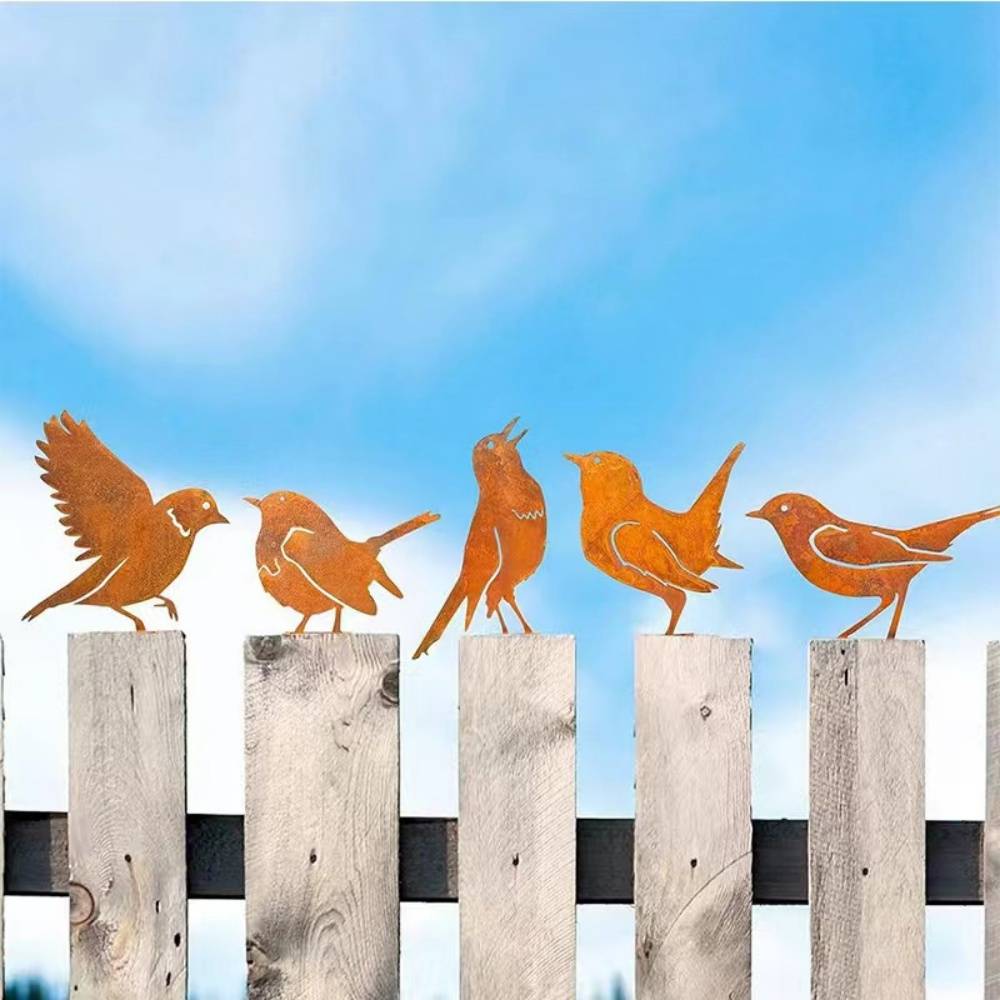 Lot de Cinq Oiseaux Décoratifs en Métal Rouillé - IntiMeg - Image 4