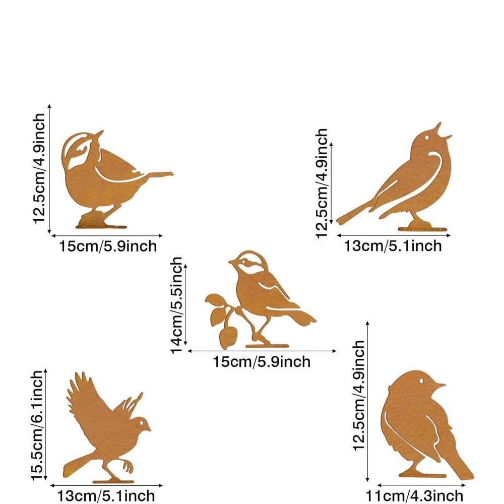 Lot de Cinq Oiseaux Décoratifs en Métal Rouillé - IntiMeg - Image 3