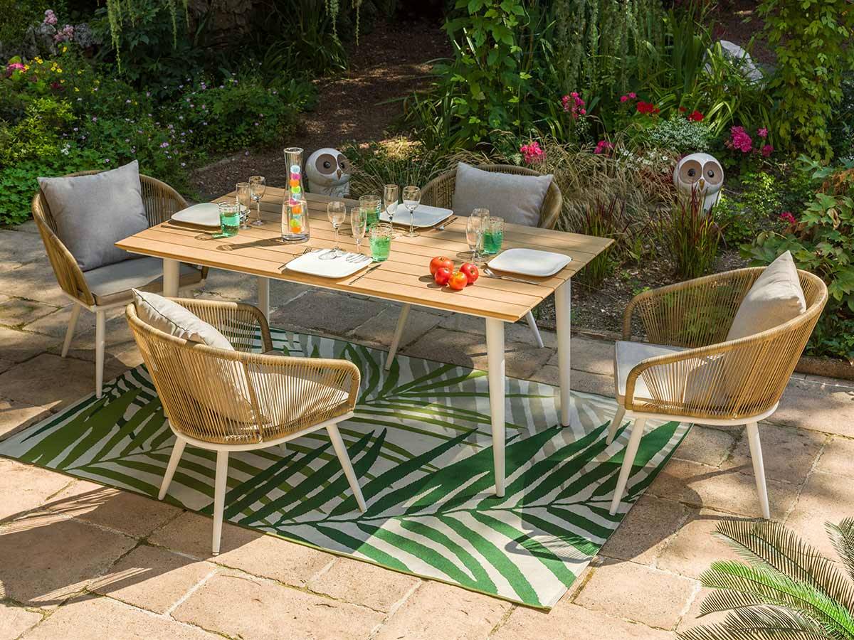 Lot de 4 Fauteuil de jardin en résine tressée structure alu blanc + coussin chiné gris/beige Maldives - Jardiline - Imagen 7
