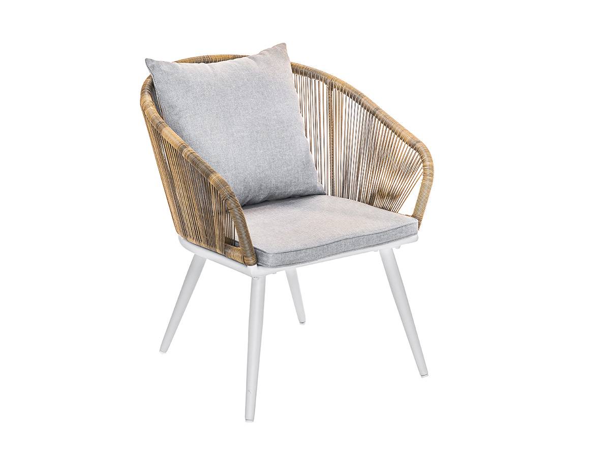 Lot de 4 Fauteuil de jardin en résine tressée structure alu blanc + coussin chiné gris/beige Maldives - Jardiline - Imagen 3
