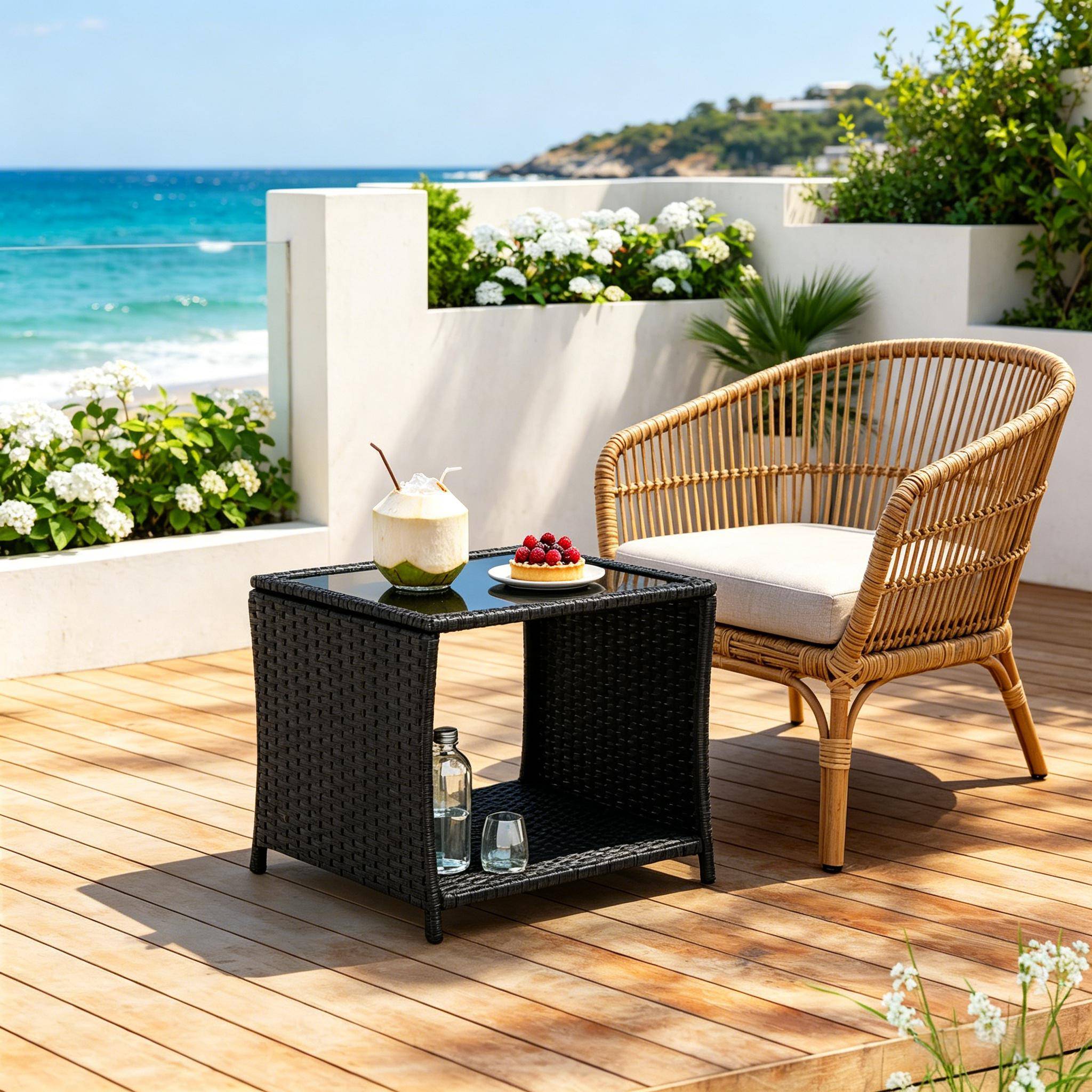 Petite table d'appoint rotin avec espace rangement, terrasse et salon - Image 7