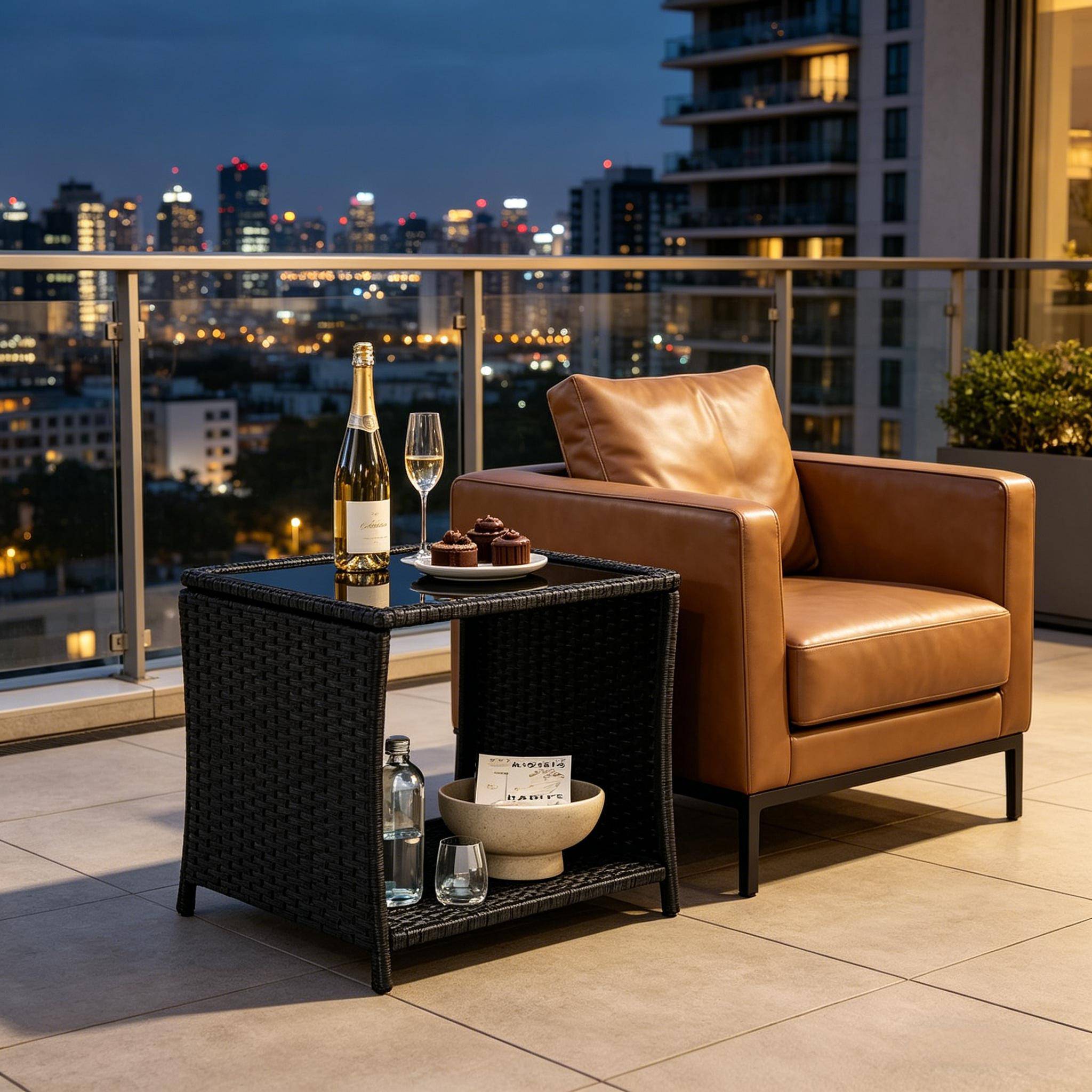 Petite table d'appoint rotin avec espace rangement, terrasse et salon - Image 5