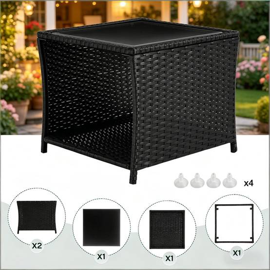 Petite table d'appoint rotin avec espace rangement, terrasse et salon - Image 3
