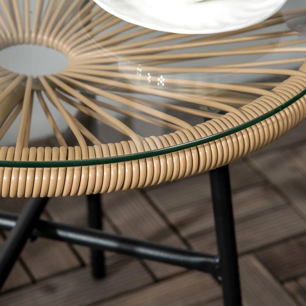 Table basse ronde de jardin en résine aspect rotin métal et plateau verre trempé Ø 50 x 50H cm - Image 8
