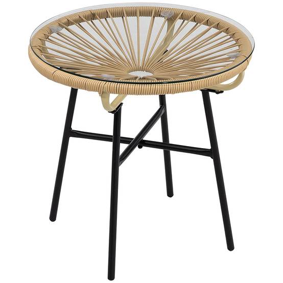 Table basse ronde de jardin en résine aspect rotin métal et plateau verre trempé Ø 50 x 50H cm - Image 6