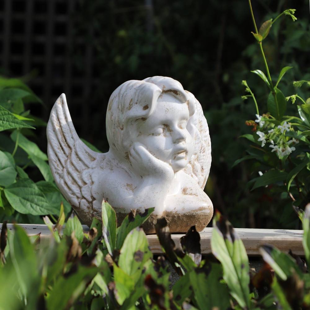Chemin De Campagne - Statue statuette sculpture jardin ange chérubin ciment ivoire 18cm Chemin de campagne - Imagen 3