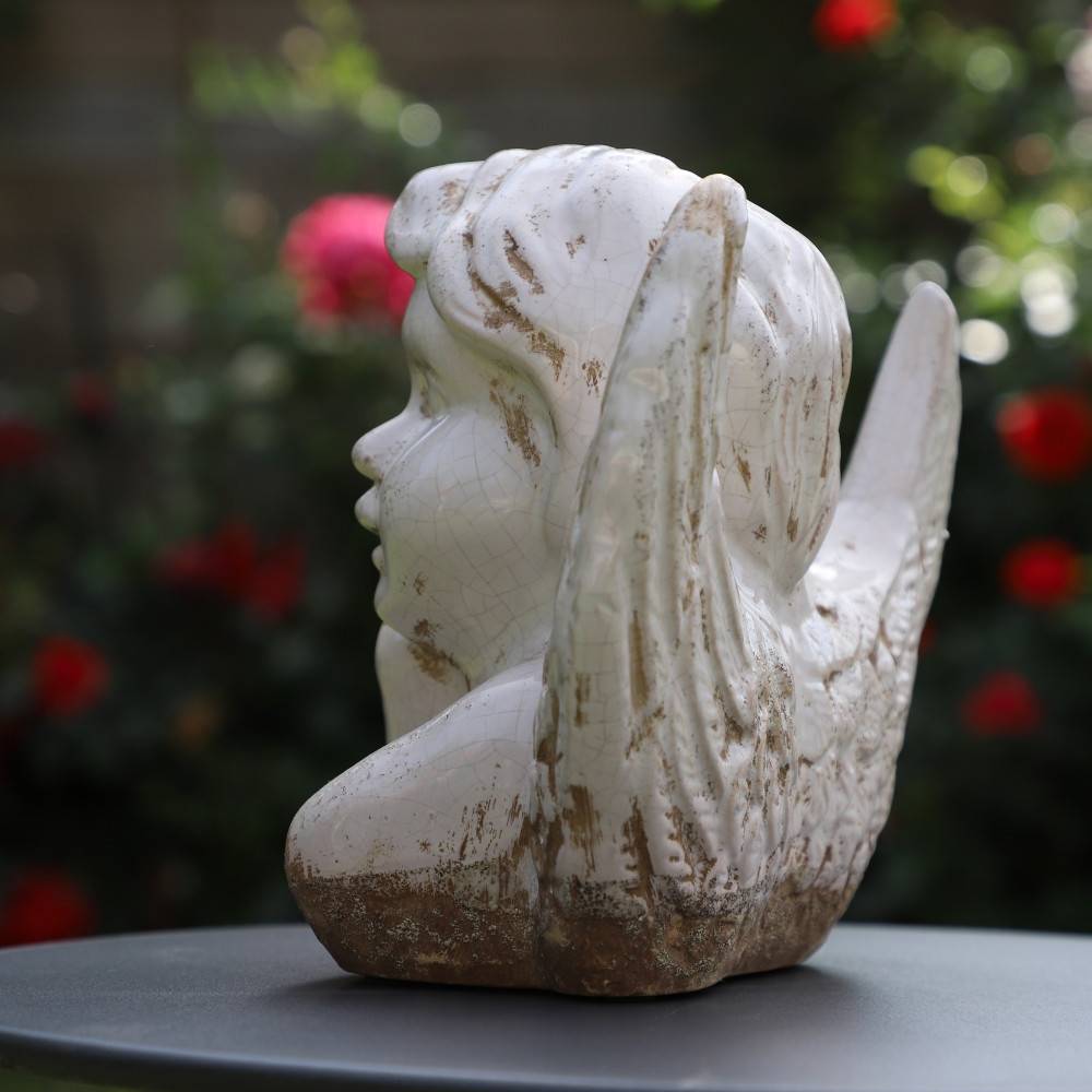 Chemin De Campagne - Statue statuette sculpture jardin ange chérubin ciment ivoire 18cm Chemin de campagne - Imagen 6