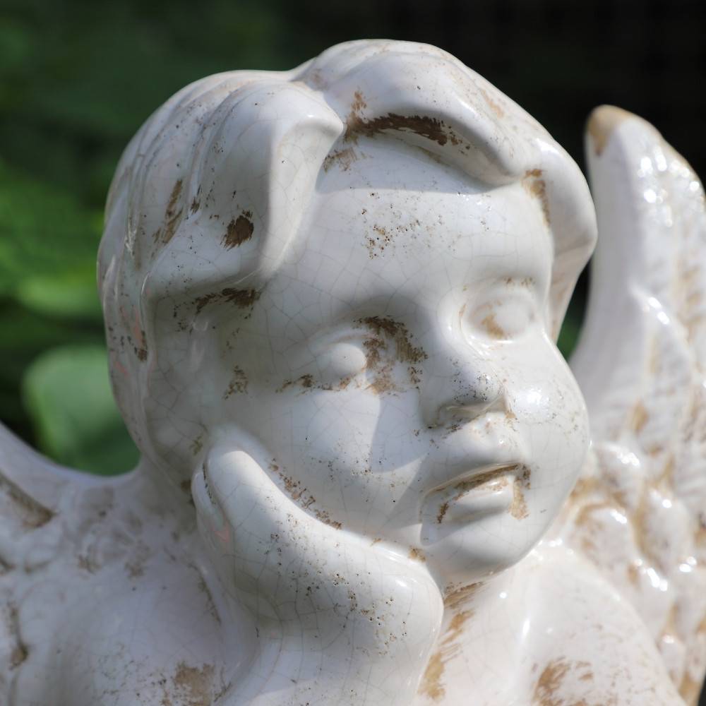 Chemin De Campagne - Statue statuette sculpture jardin ange chérubin ciment ivoire 18cm Chemin de campagne - Imagen 4