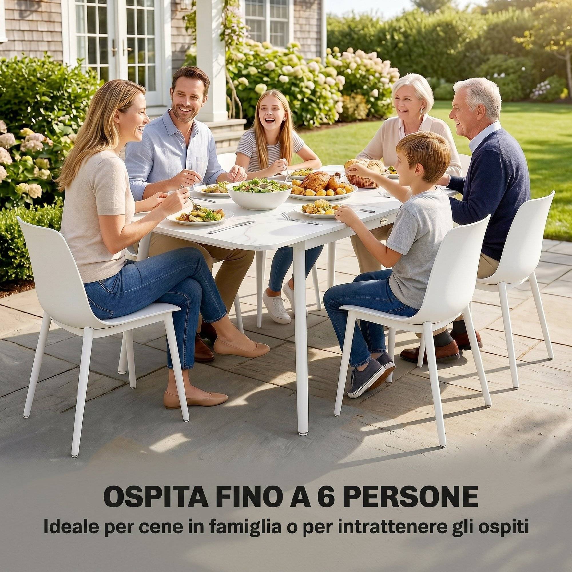 Table de jardin rectangulaire 6 personnes métal et composite anti-taches blanc - ComfortXL Outdoor Living - Image 6