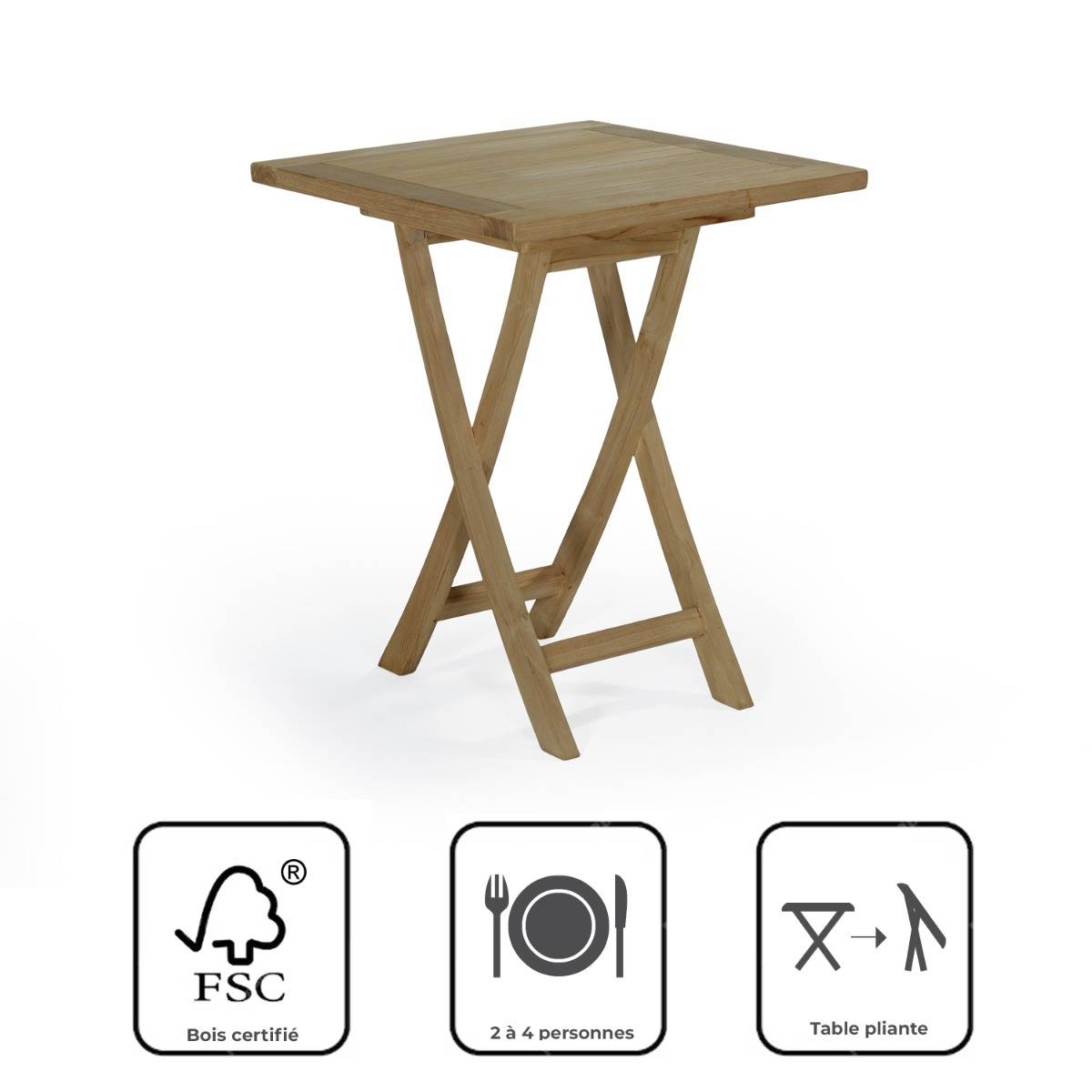 Table pliante carré en teck massif Bistrot 60 x 60 cm - TECK'Attitude - Imagen 8