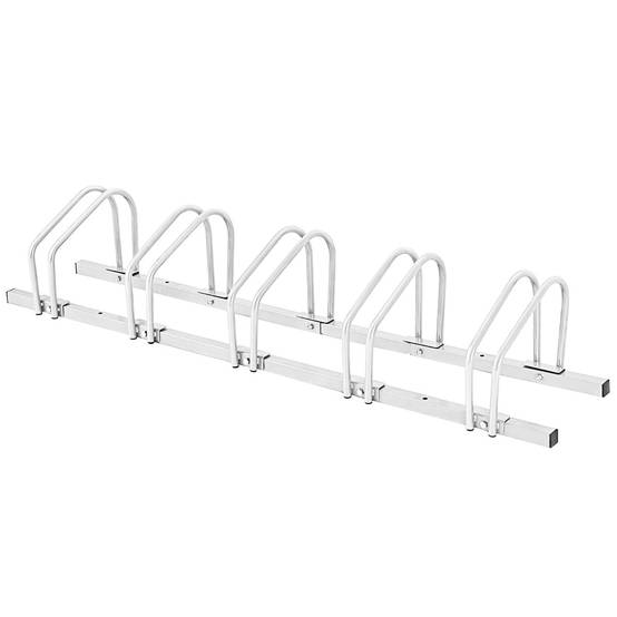 Râtelier pour 5 Vélo en Acier Revêtu Fixation au Sol ou au Mur pour Extérieur et Intérieur 150 x 32,5 x 26CM Argent - Image 1