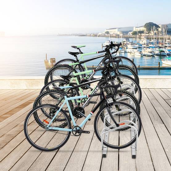 Râtelier pour 5 Vélo en Acier Revêtu Fixation au Sol ou au Mur pour Extérieur et Intérieur 150 x 32,5 x 26CM Argent - Image 3