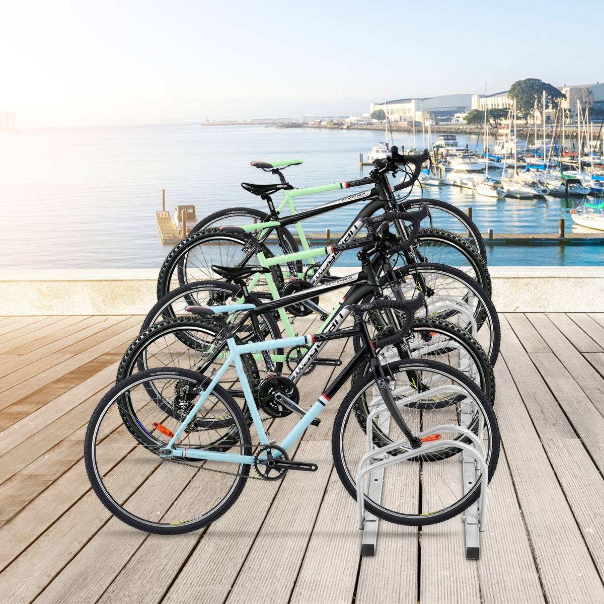 Râtelier pour 5 Vélo en Acier Revêtu Fixation au Sol ou au Mur pour Extérieur et Intérieur 150 x 32,5 x 26CM Argent - Image 3
