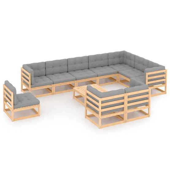 Helloshop26 - Salon de jardin meuble d'extérieur ensemble de mobilier 11 pièces avec coussins bois de pin massif - Imagen 1