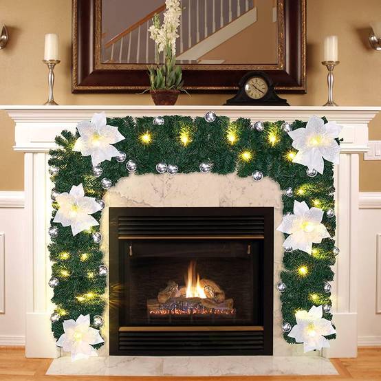 Couronne de Noël à LED de 2,7 m, guirlande en rotin artificiel suspendue pour porte d'entrée, cheminée, décoration d'escalier. - Image 3