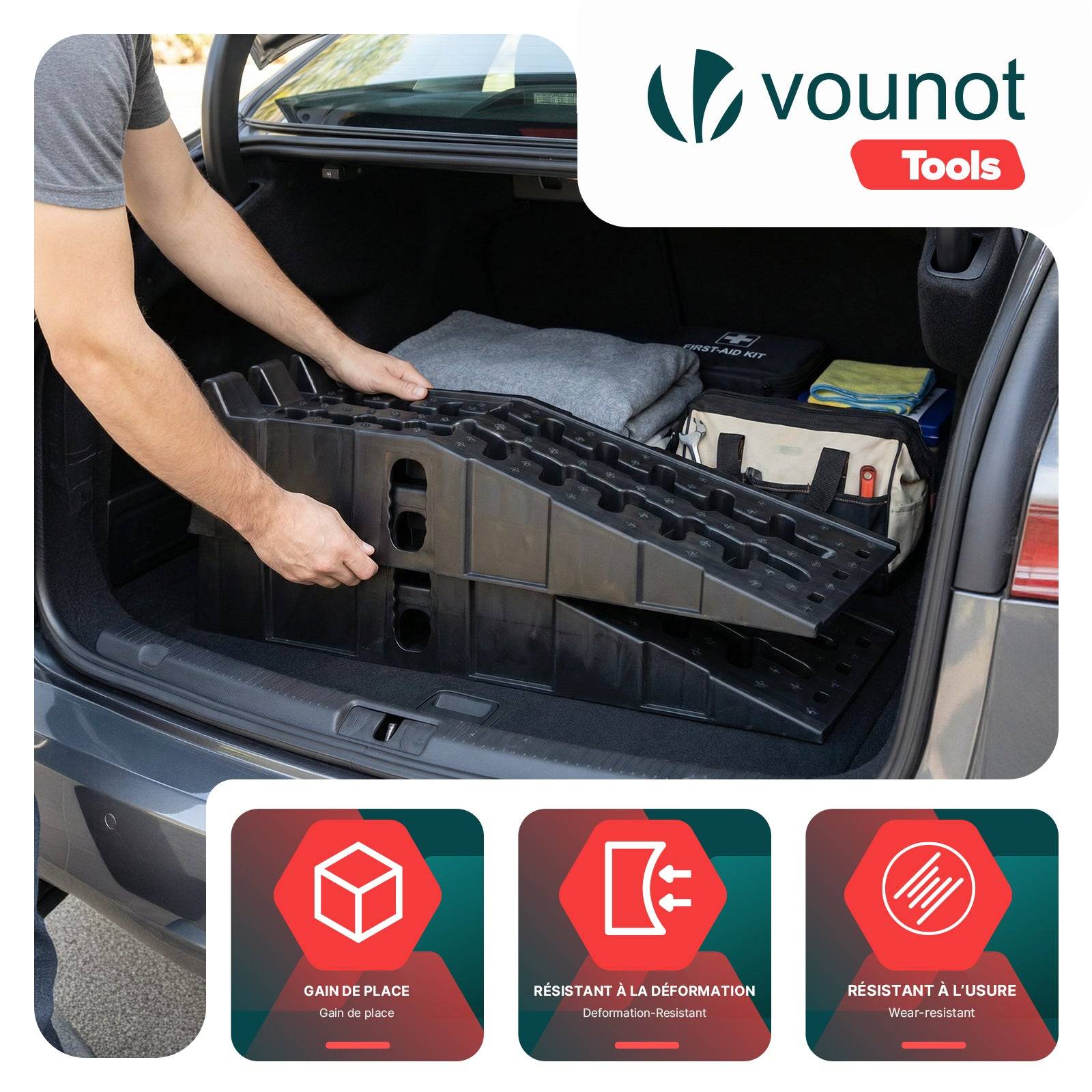 Lot de 2 Rampes d’accès voiture 5T - Cale de nivellement en PP - 91x30.5x22cm noir - VOUNOT® - Image 6