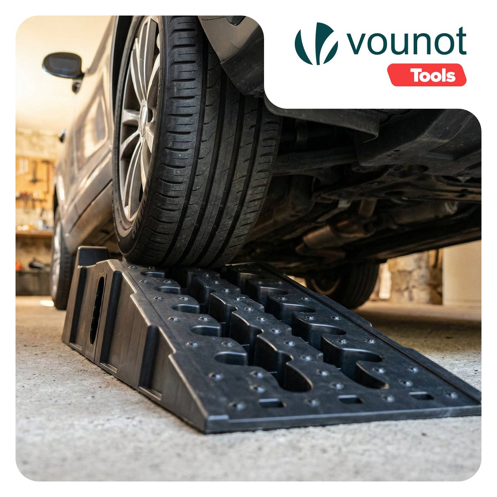 Lot de 2 Rampes d’accès voiture 5T - Cale de nivellement en PP - 91x30.5x22cm noir - VOUNOT® - Image 2