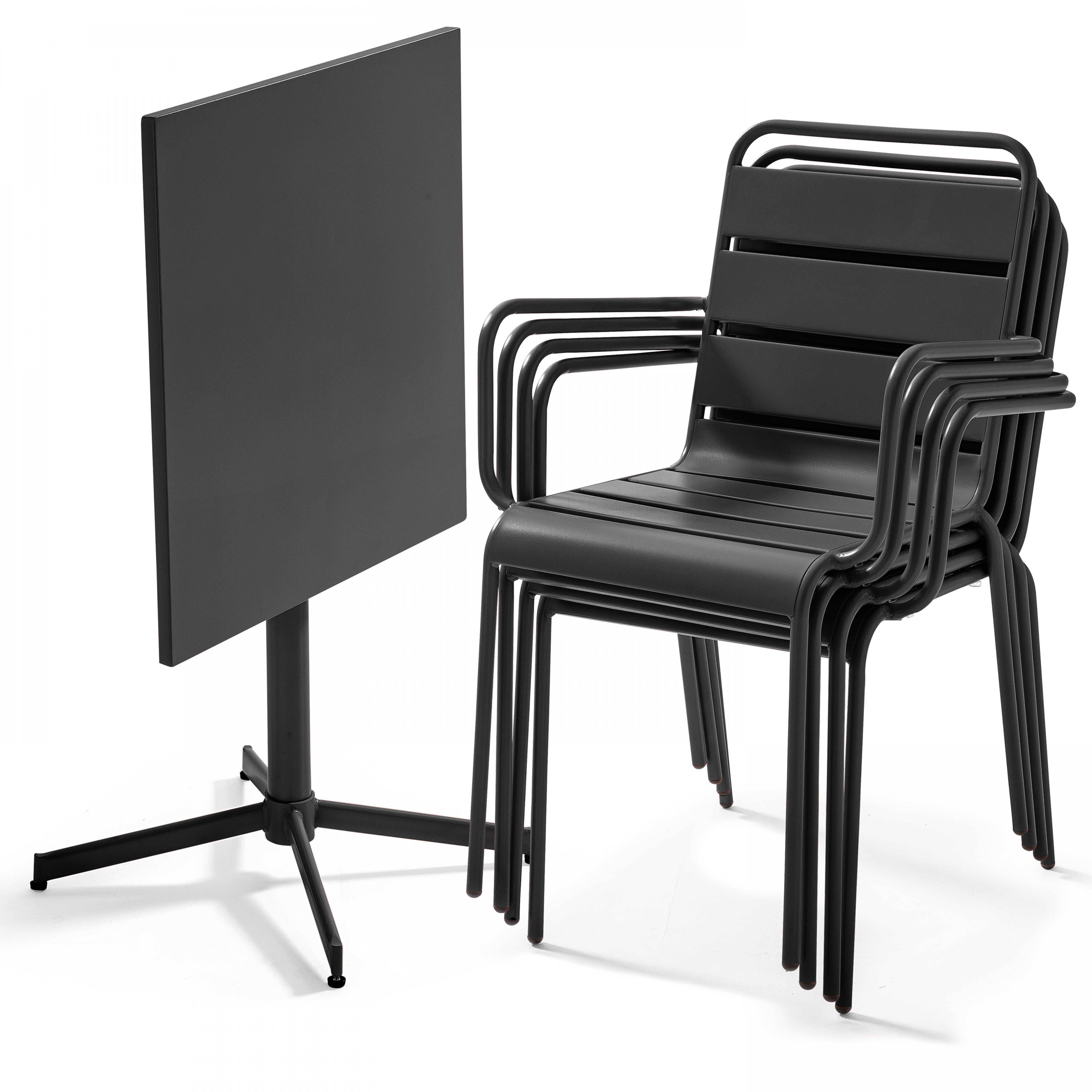 Oviala - Ensemble table de jardin 70 cm et 4 fauteuils en métal anthracite Palavas - Oviala - Imagen 3