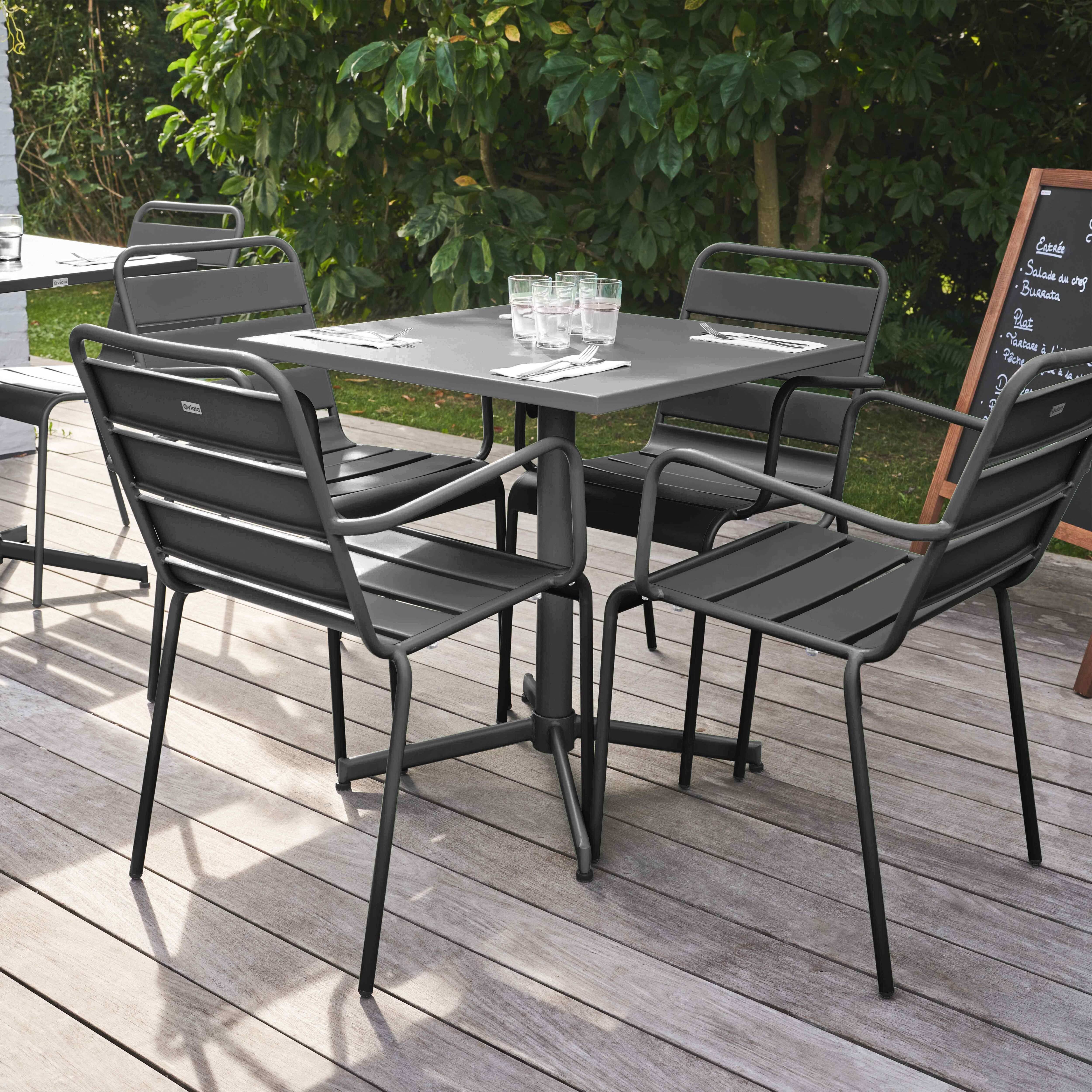 Oviala - Ensemble table de jardin 70 cm et 4 fauteuils en métal anthracite Palavas - Oviala - Imagen 2