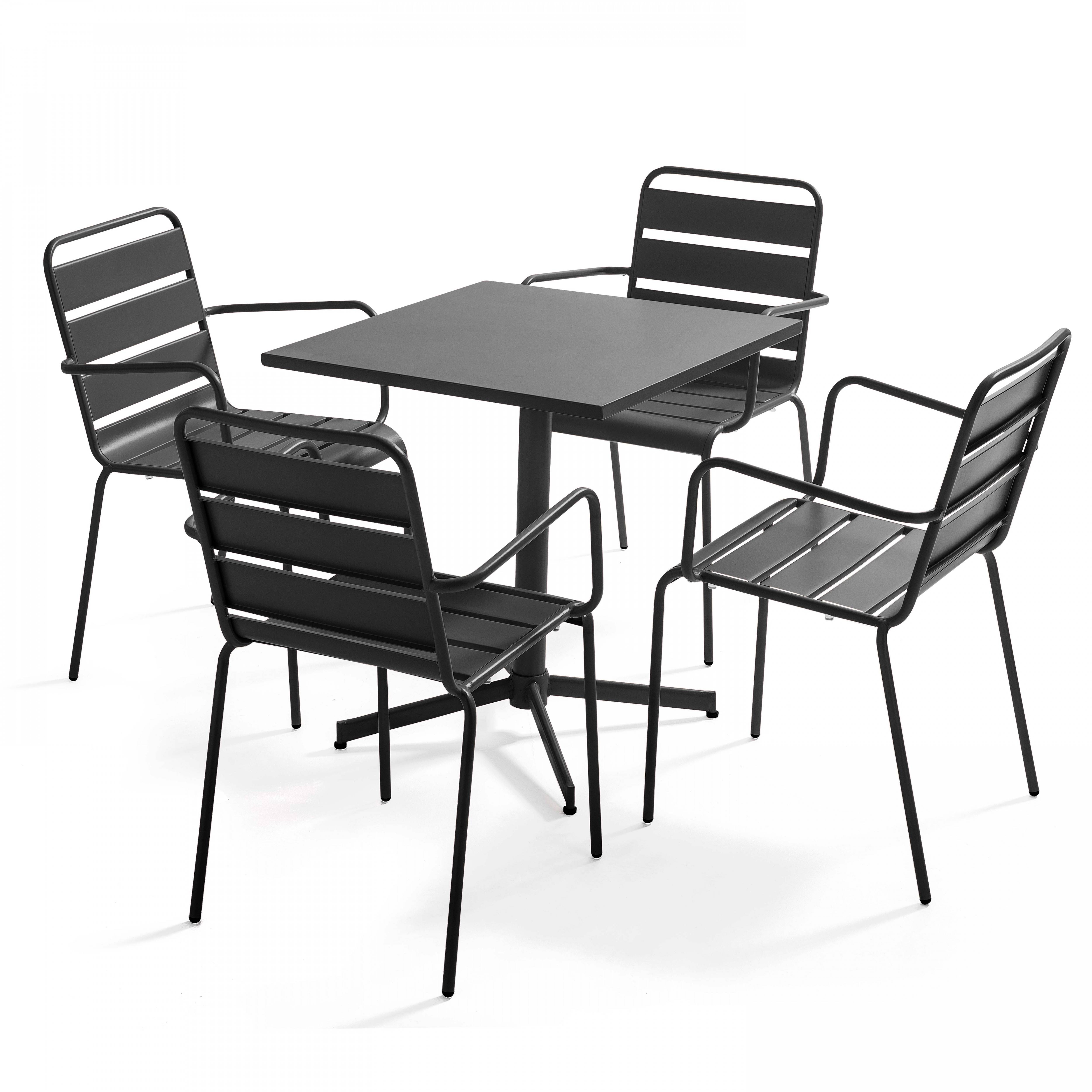 Oviala - Ensemble table de jardin 70 cm et 4 fauteuils en métal anthracite Palavas - Oviala - Imagen 1