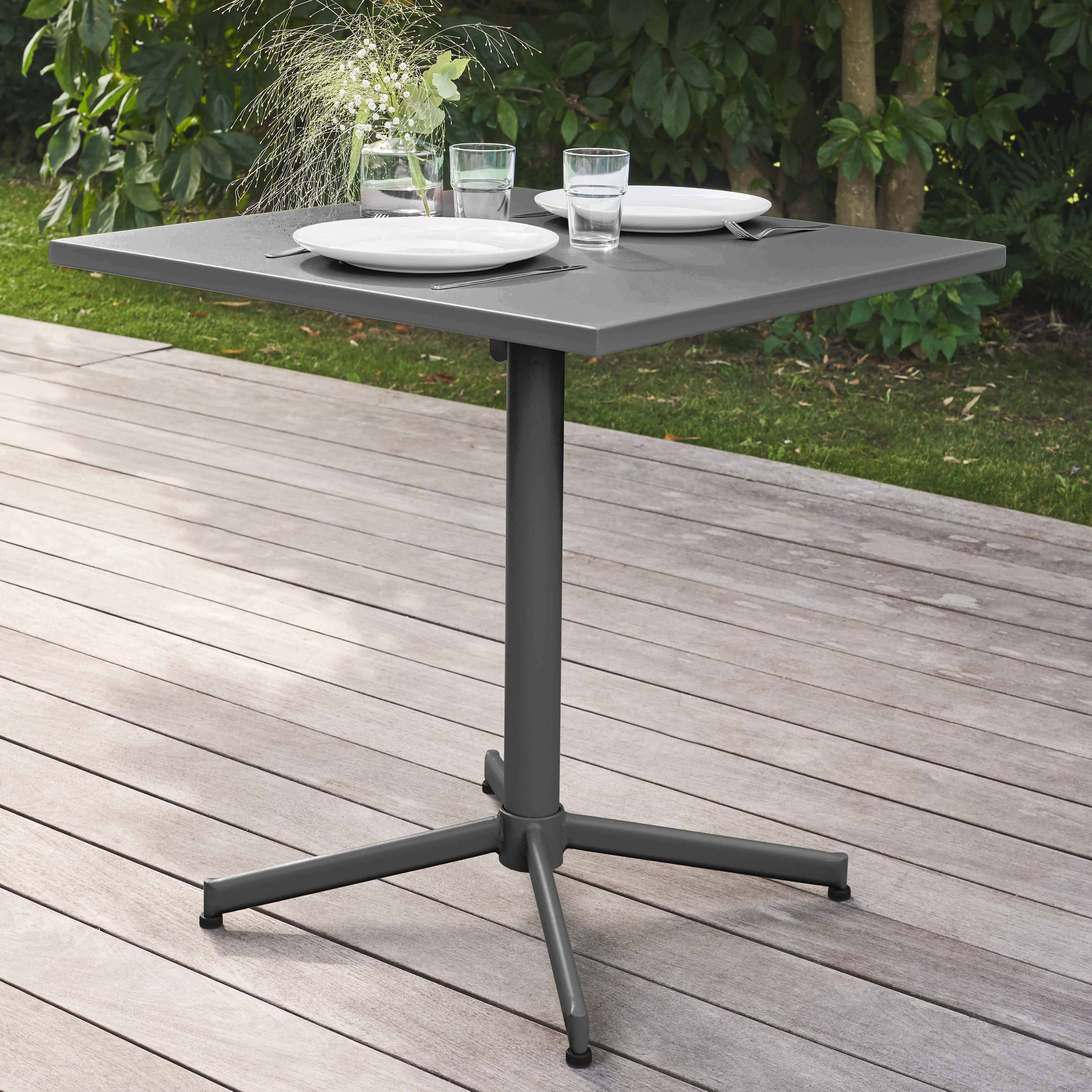 Oviala - Ensemble table de jardin 70 cm et 4 fauteuils en métal anthracite Palavas - Oviala - Imagen 4