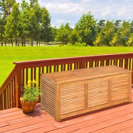 Malle en Bois d’Acacia Coffre Boîte de Rangement 120 x 45 x 45 cm Charge Max 150KG pour Terrasse Jardin ou Cour Nature - Image 4