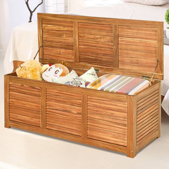 Malle en Bois d’Acacia Coffre Boîte de Rangement 120 x 45 x 45 cm Charge Max 150KG pour Terrasse Jardin ou Cour Nature - Image 3