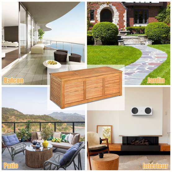 Malle en Bois d’Acacia Coffre Boîte de Rangement 120 x 45 x 45 cm Charge Max 150KG pour Terrasse Jardin ou Cour Nature - Image 5
