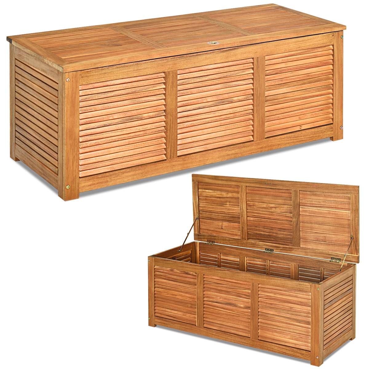 Malle en Bois d’Acacia Coffre Boîte de Rangement 120 x 45 x 45 cm Charge Max 150KG pour Terrasse Jardin ou Cour Nature - Image 1