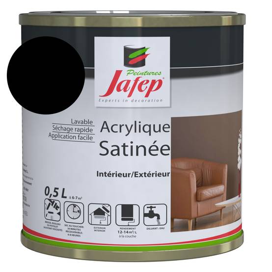Peinture acrylique satinée noir Jafep - 0,5 L - Image 1