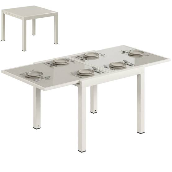 Table de jardin extensible aluminium extérieur 8 places verre crème - ComfortXL Outdoor Living - Image 1