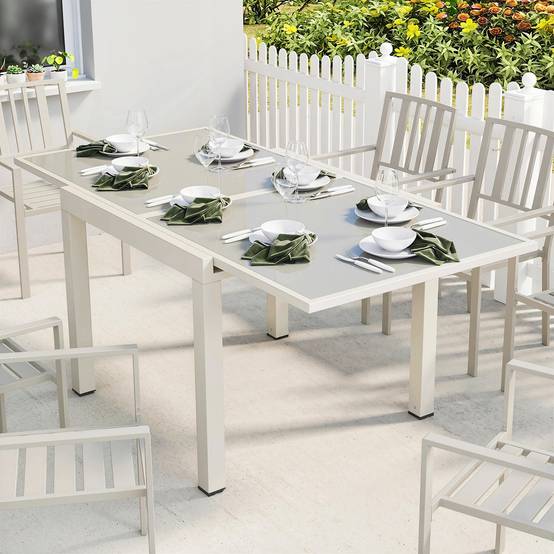 Table de jardin extensible aluminium extérieur 8 places verre crème - ComfortXL Outdoor Living - Image 3