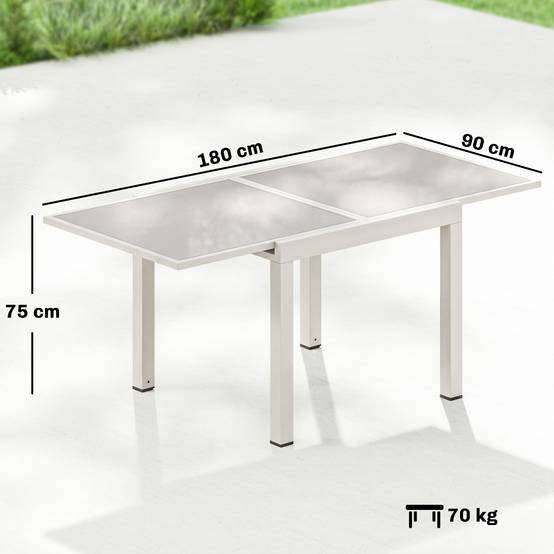 Table de jardin extensible aluminium extérieur 8 places verre crème - ComfortXL Outdoor Living - Image 5