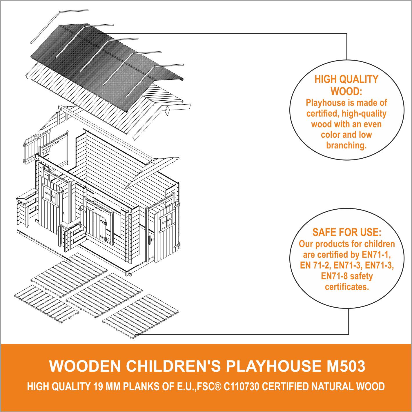 Timbela - Maison en bois pour enfants 146x241xH151 cm / 2.63 m² - Maison jardin enfant exterieur bois - 19 mm d’épaisseur - Timbela M503 - Image 8