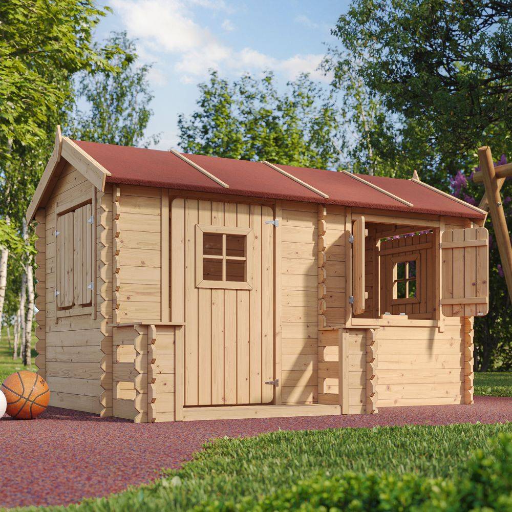 Timbela - Maison en bois pour enfants 146x241xH151 cm / 2.63 m² - Maison jardin enfant exterieur bois - 19 mm d’épaisseur - Timbela M503 - Image 1