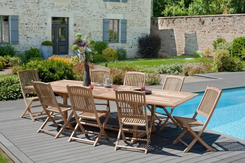 FUN - Table de jardin extensible bois teck 200/300 x 120 cm - Image 2