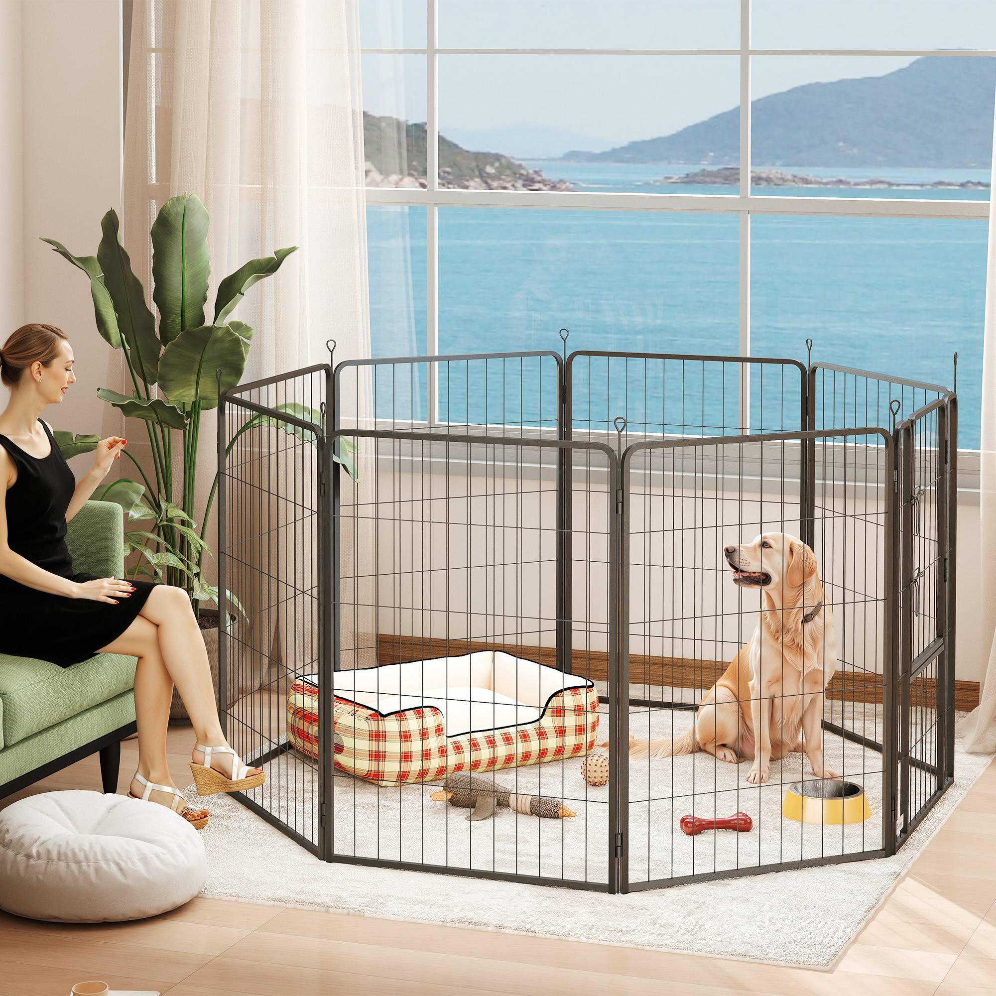 Parc pour chien à 8 panneaux, 100 cm de haut, avec porte, pour une utilisation intérieure et extérieure, noir - Image 4