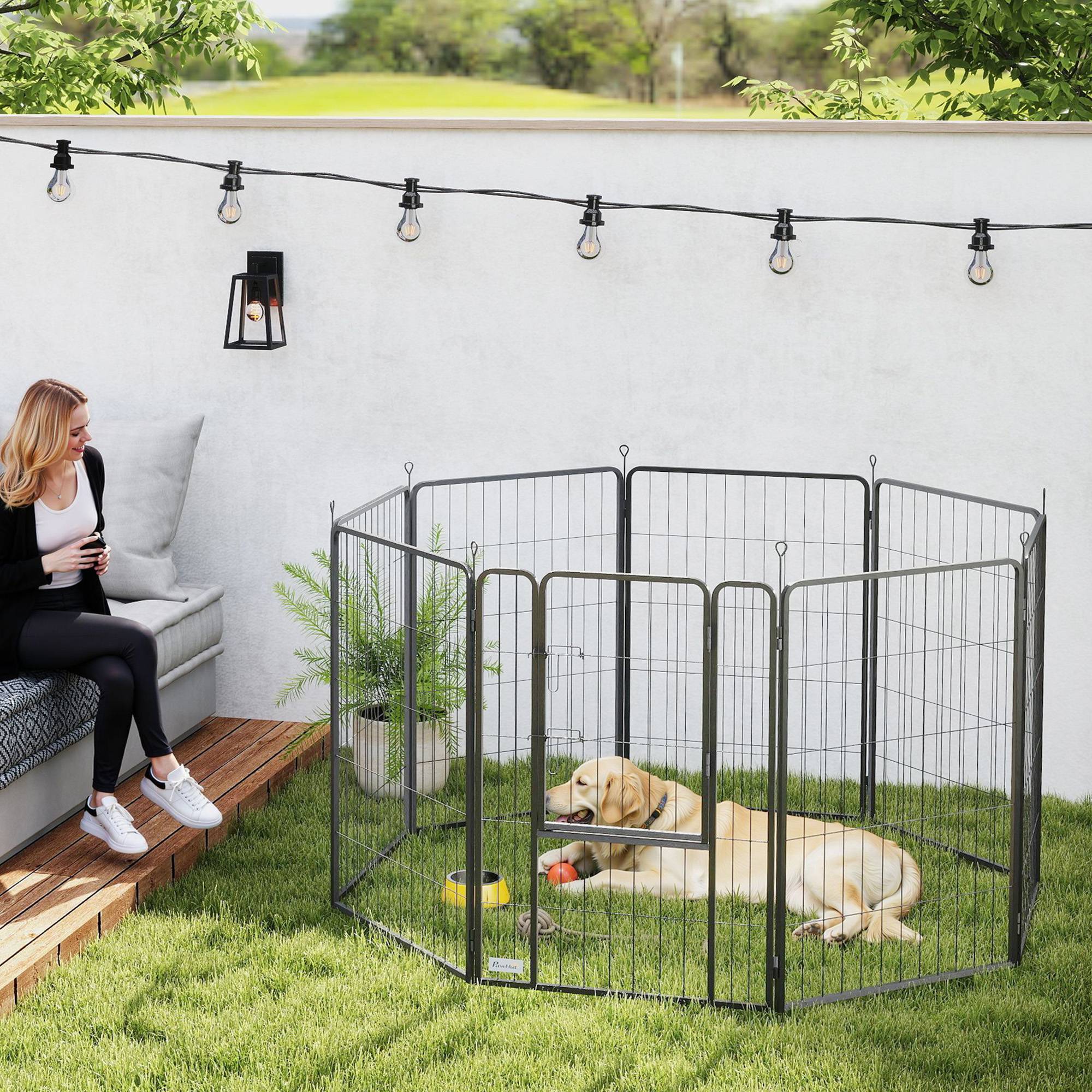 Parc pour chien à 8 panneaux, 100 cm de haut, avec porte, pour une utilisation intérieure et extérieure, noir - Image 3