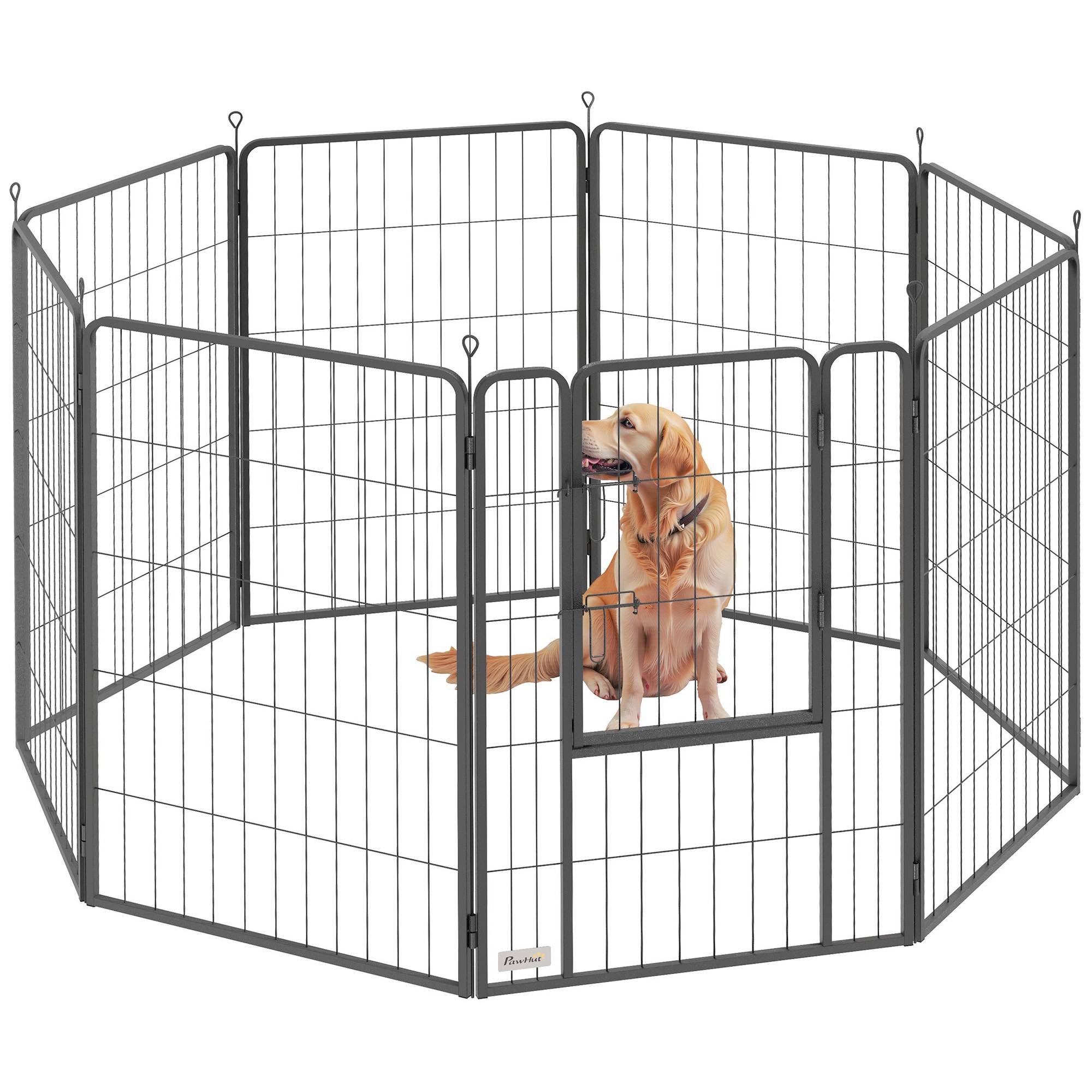 Parc pour chien à 8 panneaux, 100 cm de haut, avec porte, pour une utilisation intérieure et extérieure, noir - Image 1