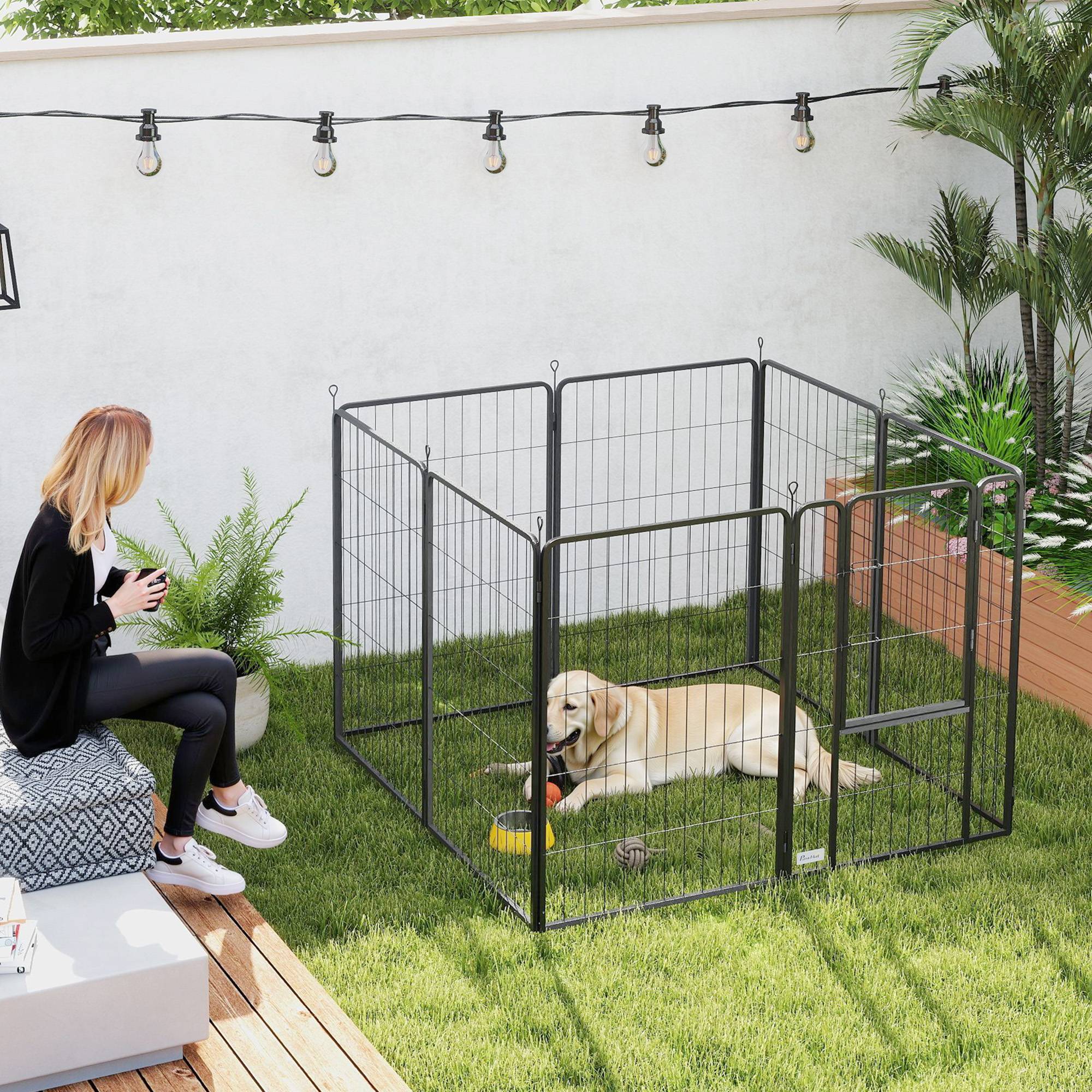 Parc pour chien à 8 panneaux, 100 cm de haut, avec porte, pour une utilisation intérieure et extérieure, noir - Image 10
