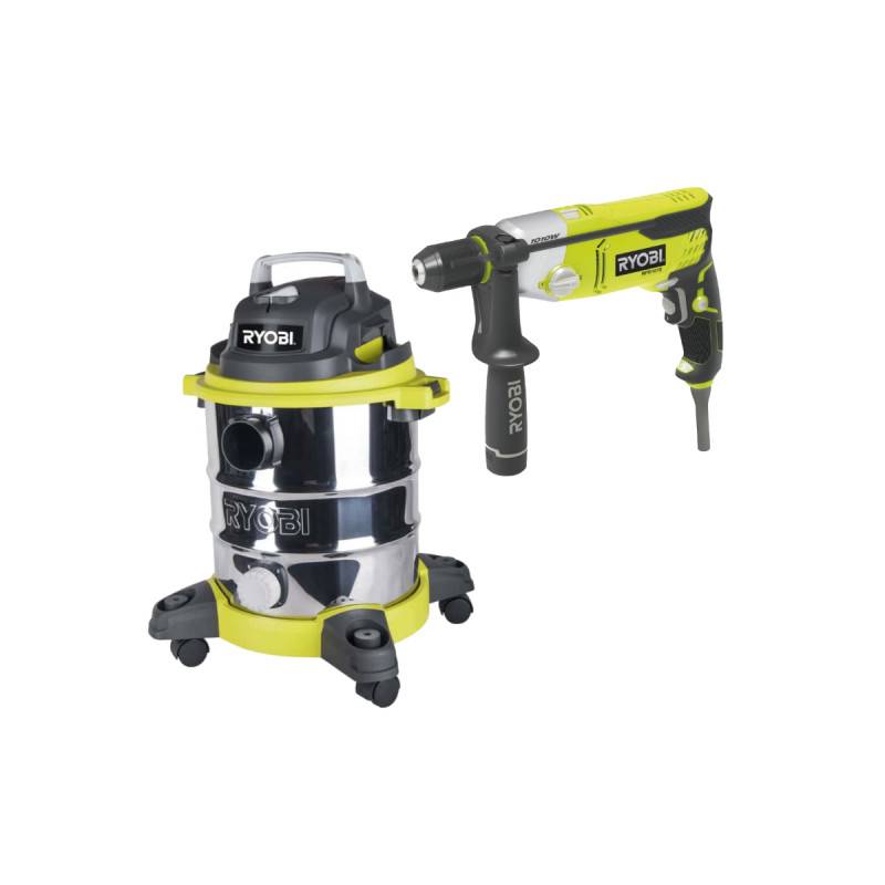 Ryobi - Pack RYOBI Aspirateur eau et poussière - 1250W - 20L - RVC-1220I-G - Perforateur Burineur SDSPLUS - 1050W - RSDS1050-K - Image 1