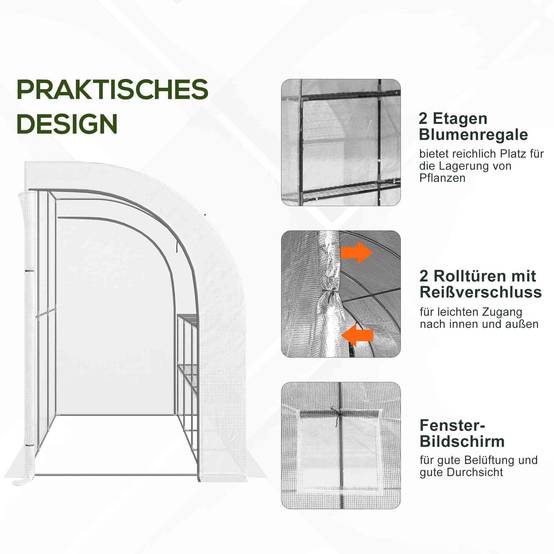 Serre adossée acier extérieur avec étagères 300x150x213cm blanc - ComfortXL Outdoor Living - Image 9